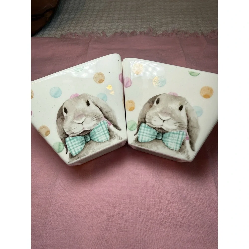 Easter Parade by Circa. BUNNY RABBIT with flower headband 4 Porcelain Side Bowls